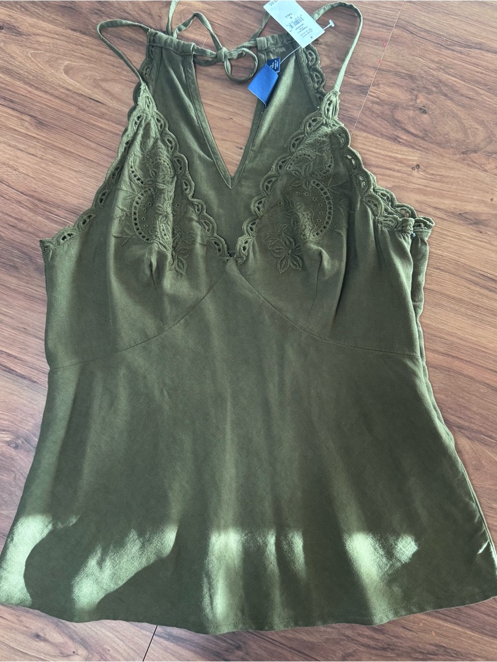 GAP Olive Green Embroidery Lace-Trim Top Size Small Tall
